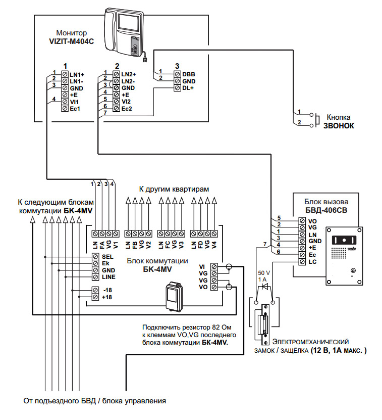 Схема подключения домофона vizit